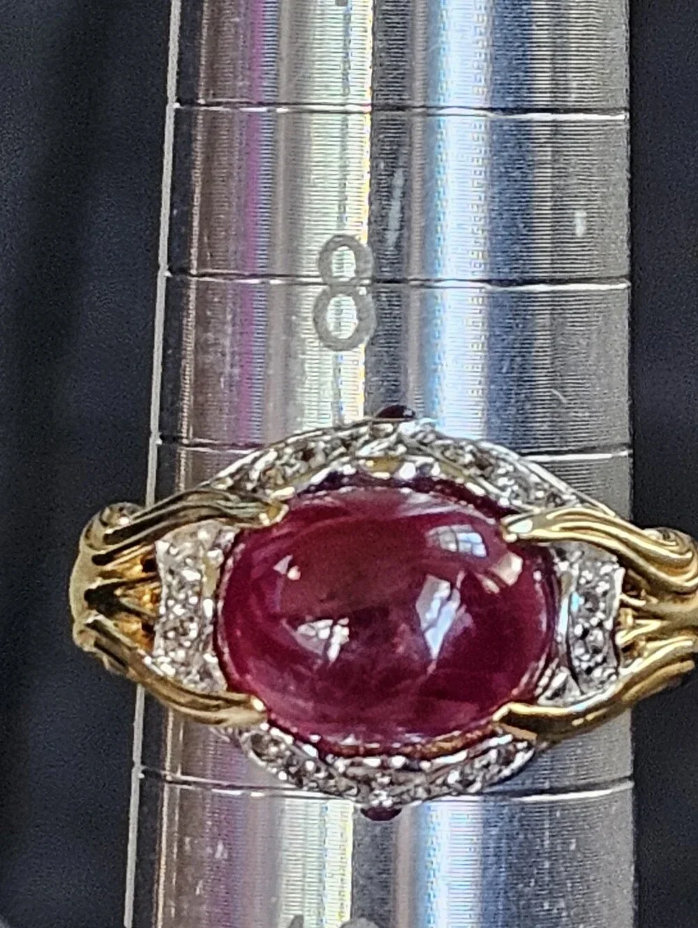Retired Victoria Wieck Ruby Cabachon Yellow Gold Vermeil Ring Size 9